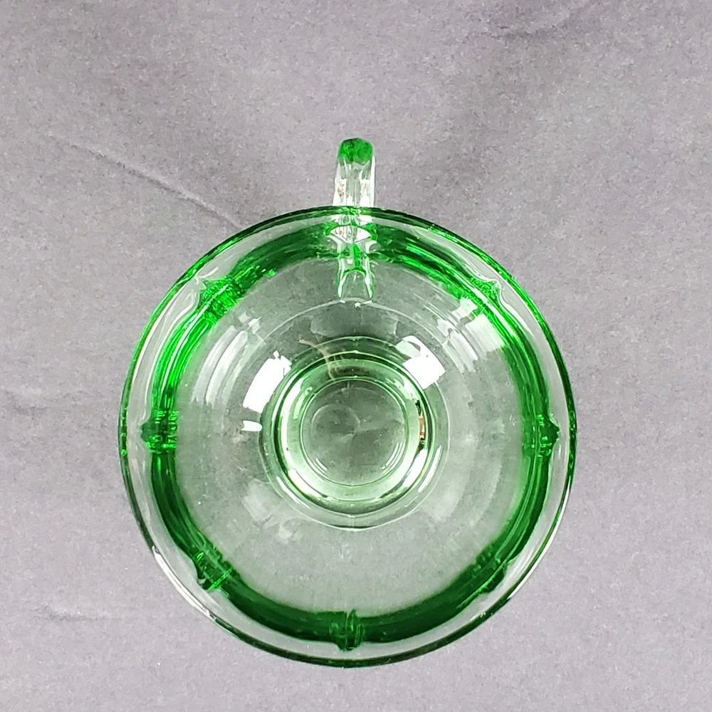 Vintage Green Uranium Glass Teacup Paneled Depression Glass Footed Glows UV